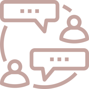 Chat icons with speech bubbles and people.