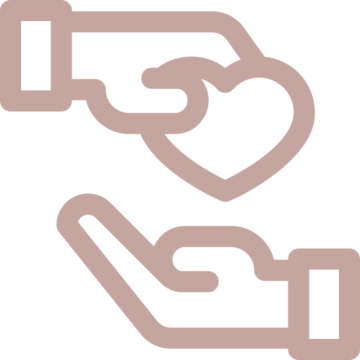 Two hands exchanging a heart icon.